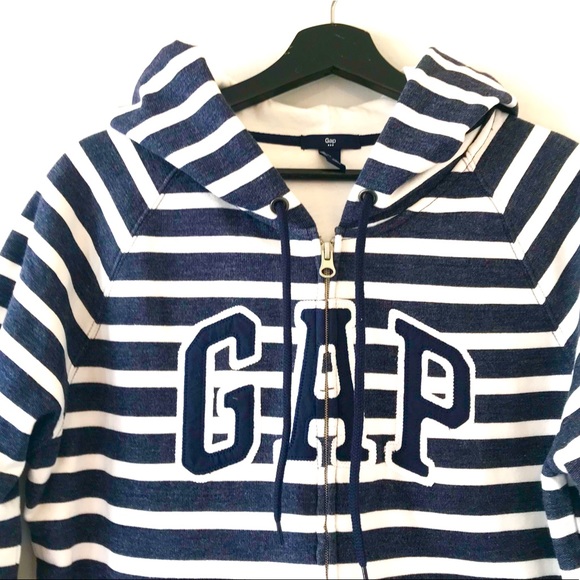 GAP NWOT Navy/White Striped Full Zip Sweatshirt - Picture 3 of 8